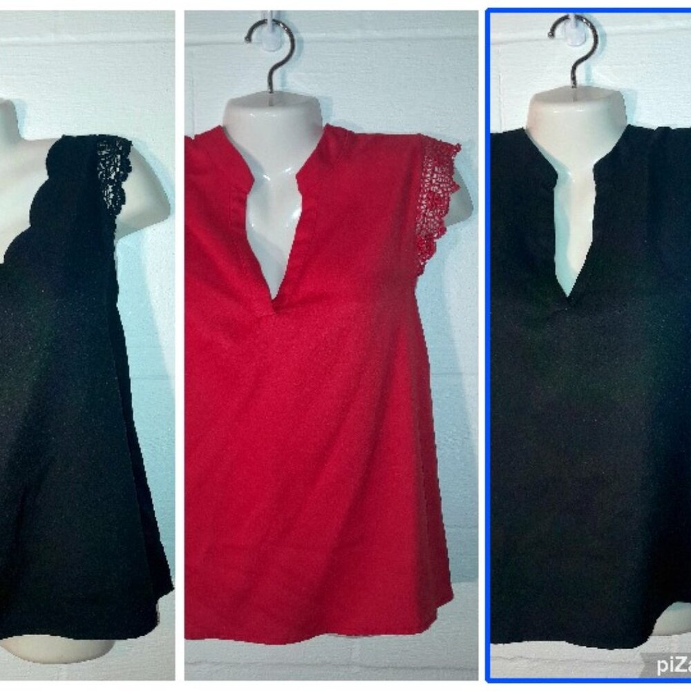 Set of 3 SHEIN Women's Lace Sleeveless Business Casual Tops Notch Scalloped Neck